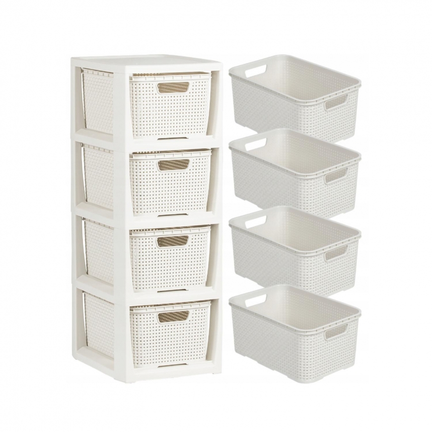 Bookcase with 4 baskets BranQ antique white – 2