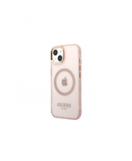 Guess case for iPhone 13 Pro Max 6,7" GUHMP13XHTCMP pink hard case Gold Outline Translucent MagSafe