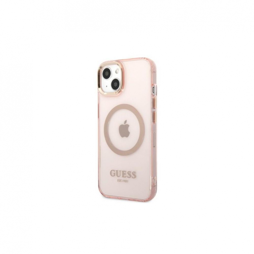Guess case for iPhone 13 Pro Max 6,7" GUHMP13XHTCMP pink hard case Gold Outline Translucent MagSafe