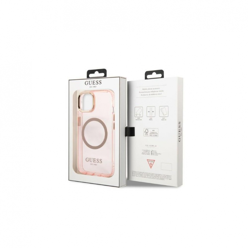 Guess case for iPhone 13 Pro Max 6,7" GUHMP13XHTCMP pink hard case Gold Outline Translucent MagSafe – 4