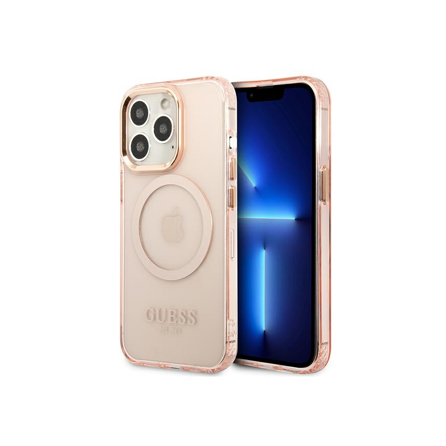 Guess case for iPhone 13 Pro Max 6,7" GUHMP13XHTCMP pink hard case Gold Outline Translucent MagSafe – 5