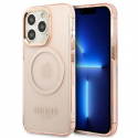 Guess case for iPhone 13 Pro Max 6,7" GUHMP13XHTCMP pink hard case Gold Outline Translucent MagSafe