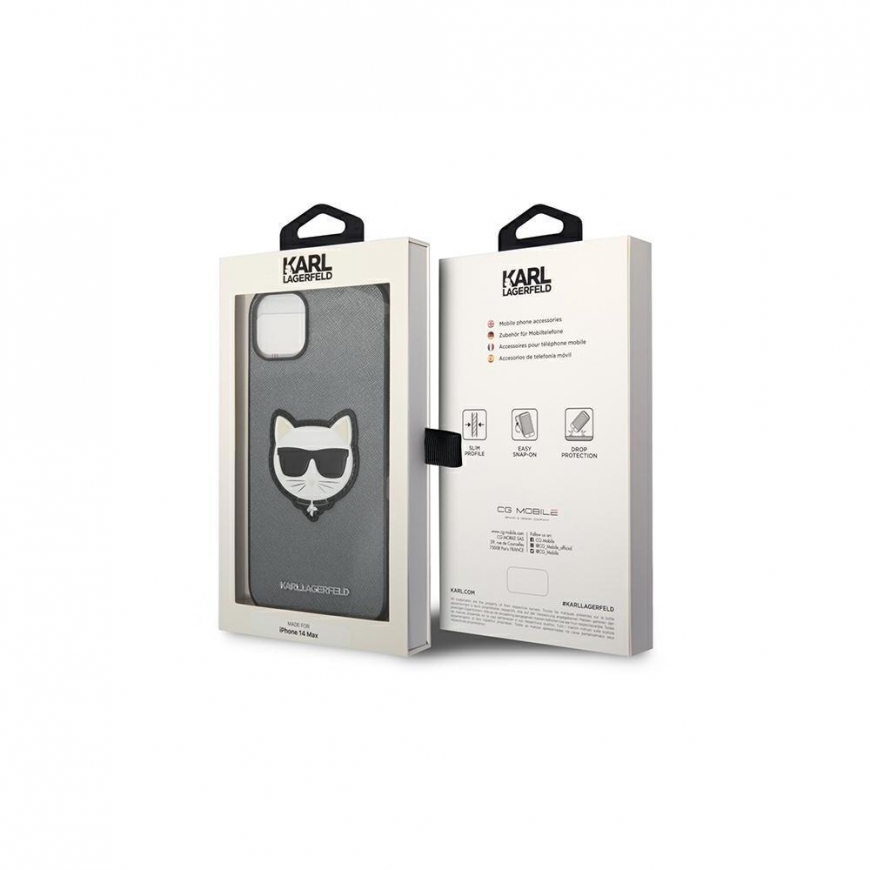 Case Karl Lagerfeld KLHCP14MSAPCHG iPhone 14 Plus 6.7" hardcase silver/silver Saffiano Choupette Head Patch – 4