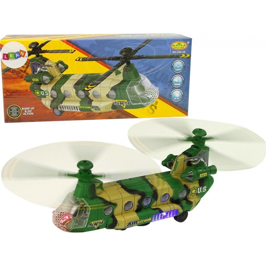 Lean Cars High Wings Lights Sound Moro Military Helicopter.