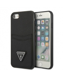 Guess Case iPhone 7 / 8 / SE 2020 / SE 2022 GUHCI8PSATPK Black Hard Case Saffiano Triangle Logo Cardslot