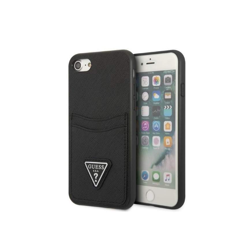Guess Case iPhone 7 / 8 / SE 2020 / SE 2022 GUHCI8PSATPK Black Hard Case Saffiano Triangle Logo Cardslot