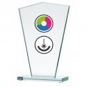 Detail Glass trophy with LuxorJet color printing, engraving and paint filling