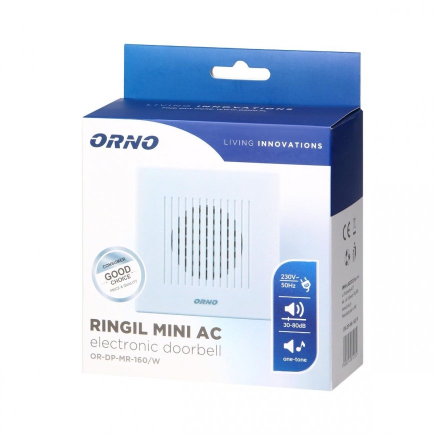 Orno Wired electronic one-tone doorbell RINGIL MINI AC, 230V, white – 2