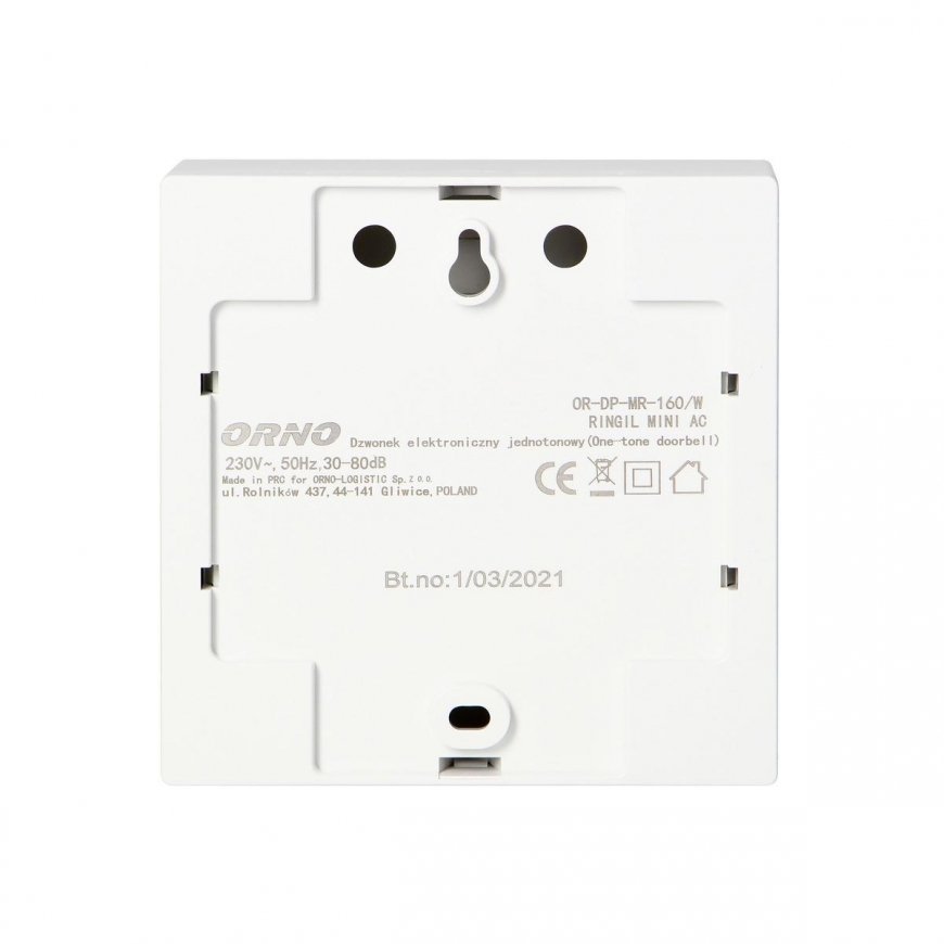 Orno Laidinis elektroninis vientonis skambutis RINGIL MINI AC, 230V, baltas – 4
