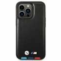 Case BMW BMHMP14L22PTDK iPhone 14 Pro 6.1 "juodas / juodas Leather Stamp Tricolor Magsafe