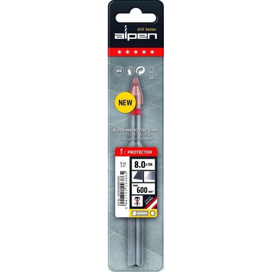 ALPEN Heller 30301000100 C Protector Tile Drill Bit HM Silver Length 107 mm Ø 10 mm – 5