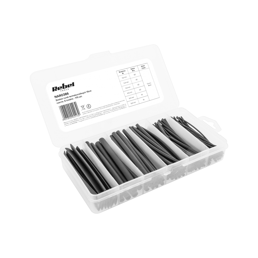 Cabletech Rebel Thermal tube set 170 pcs 10cm Black