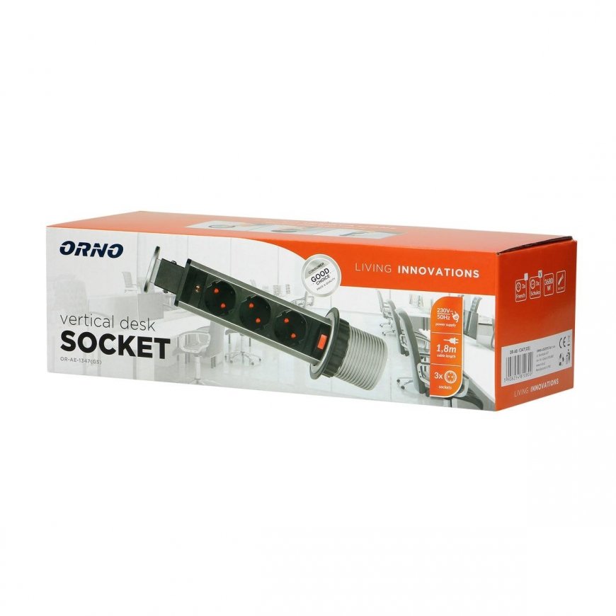 Orno Furniture socket 6 cm pull-out from above with lock and 1.8 m cable, 3x2P + Z (Schuko) – 3