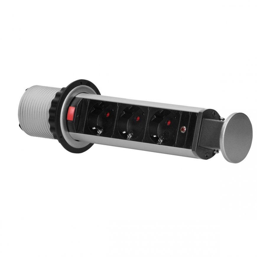 Orno Furniture socket 6 cm pull-out from above with lock and 1.8 m cable, 3x2P + Z (Schuko) – 5