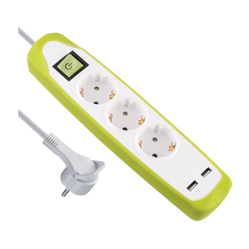 Electraline 62155 Pagarinātājs 3 Ligzdas 2xUSB