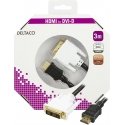 Deltaco HDMI-113-K video kabeļu aksesuārs 3 m HDMI Type A (Standard) DVI-D Melns, Balts