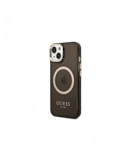 Guess dėklas iPhone 14 Plus 6,7" GUHMP14MHTCMK juodas HC Magsafe Gold Outline permatomas