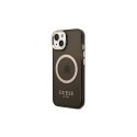 Guess dėklas iPhone 14 Plus 6,7" GUHMP14MHTCMK juodas HC Magsafe Gold Outline permatomas