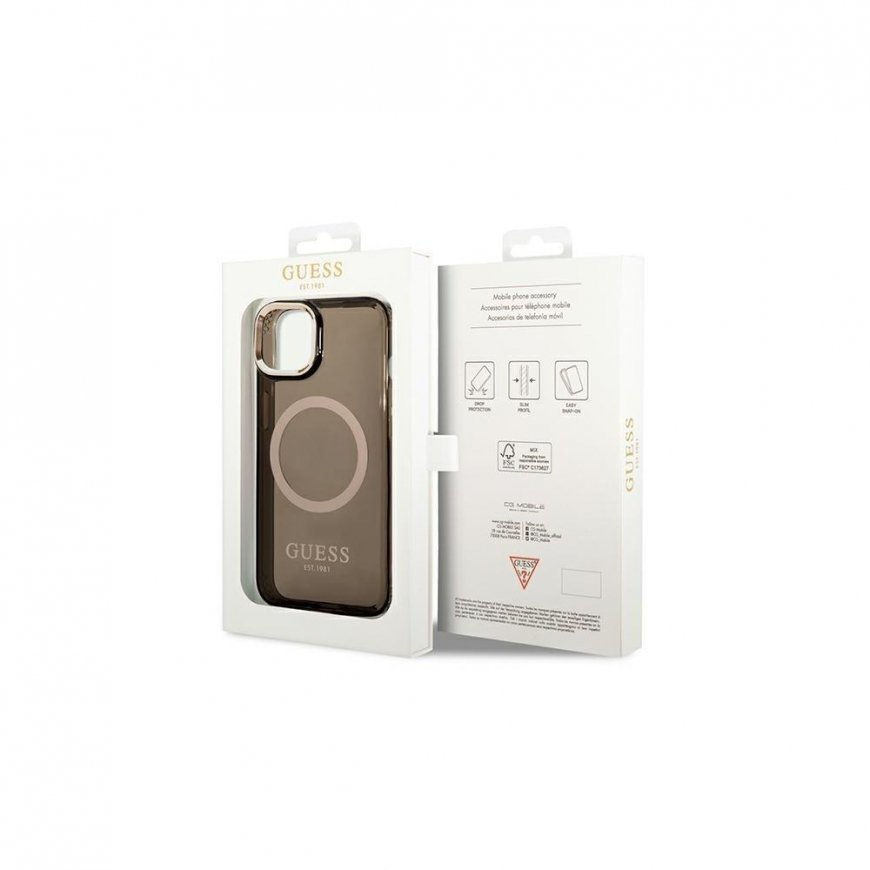Guess dėklas iPhone 14 Plus 6,7" GUHMP14MHTCMK juodas HC Magsafe Gold Outline permatomas – 4