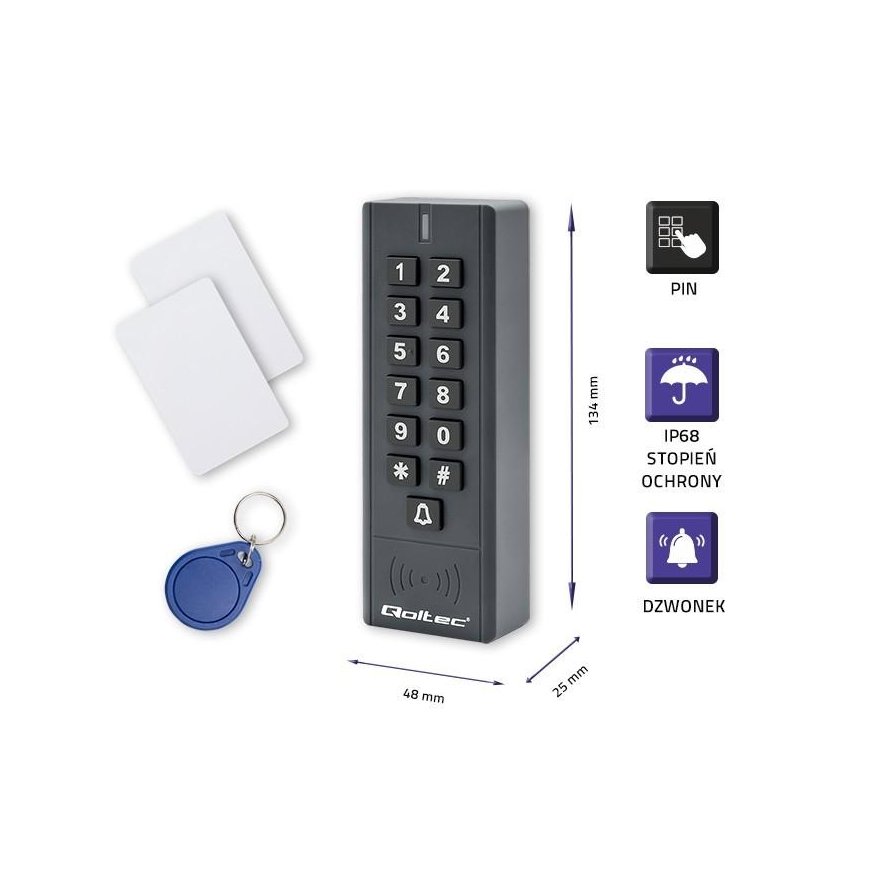 QOLTEC 52440 Code lock CALISTO with RFID reader Code card key fob Door bell button IP68 EM – 3
