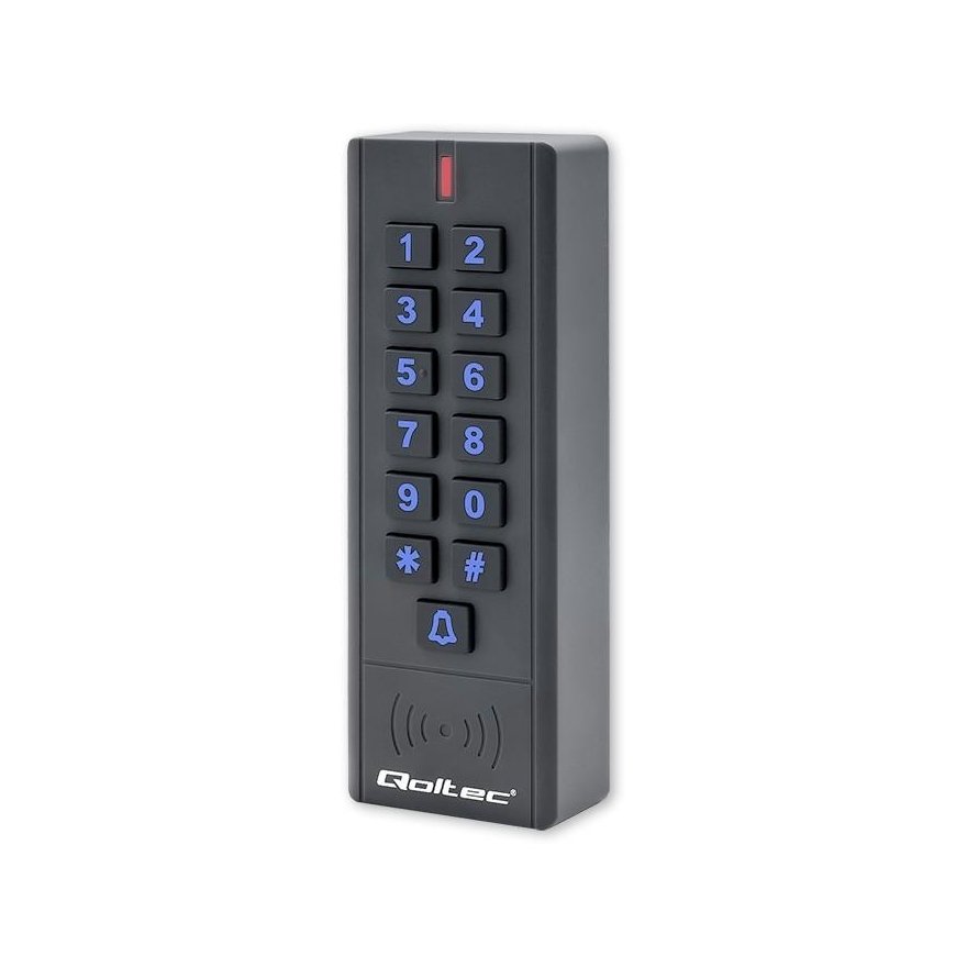 QOLTEC 52440 Kodinė spyna CALISTO su RFID skaitytuvu Kodų kortelės rakto pakabukas Durų skambučio mygtukas IP68 EM – 4