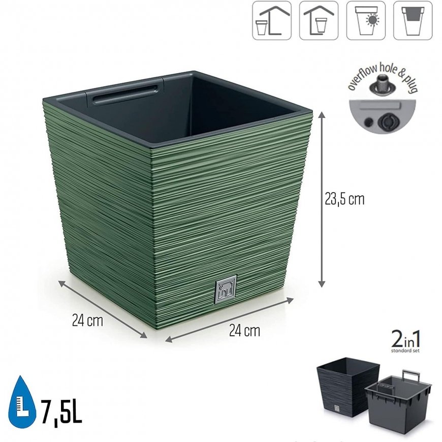 Prosperplast div class"int_ce_html"FURU SQUARE LOW flower pot - earthy green/div – 2
