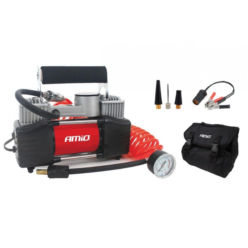 Amio metal two-piston compressor with pressure gauge 12V
