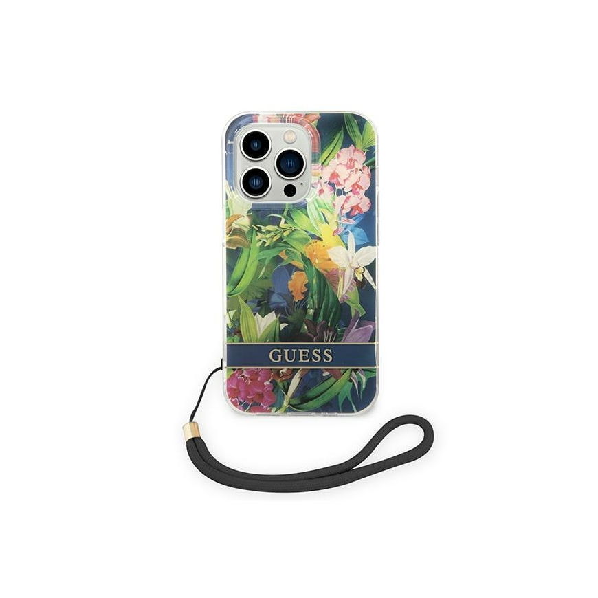 Case Guess GUOHCP14XHFLSB iPhone 14 Pro Max 6.7 inch Blue / Blue Hard Case Flower Strap – 4