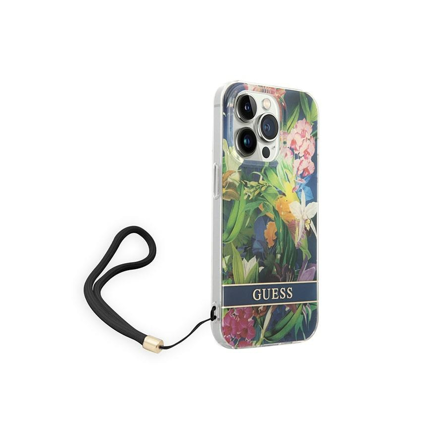 Case Guess GUOHCP14XHFLSB iPhone 14 Pro Max 6.7 inch Blue / Blue Hard Case Flower Strap – 5