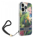 Case Guess GUOHCP14XHFLSB iPhone 14 Pro Max 6.7 inch Blue / Blue Hard Case Flower Strap
