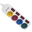 Maclean power strip, extension 4 sockets + 2xUSB, with switches, 250VAC/10A, 2.1A 5V, 1.5m, white, MCE229 W Maclean power strip, extension 4 sockets + 2xUSB, with switches, 250VAC/10A, 2.1A 5V, 1.5m, white, MCE229 W