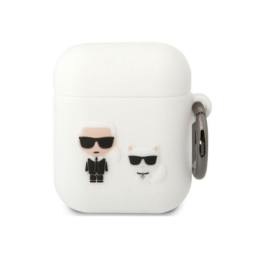 Karl Lagerfeld KLACA2SILKCW AirPods 1/2 cover balta/baltas silikoninis Karl & Choupette – 2
