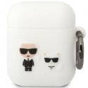 Karl Lagerfeld KLACA2SILKCW AirPods 1/2 cover balta/baltas silikoninis Karl & Choupette Karl Lagerfeld KLACA2SILKCW AirPods 1/2 cover balta/baltas silikoninis Karl & Choupette