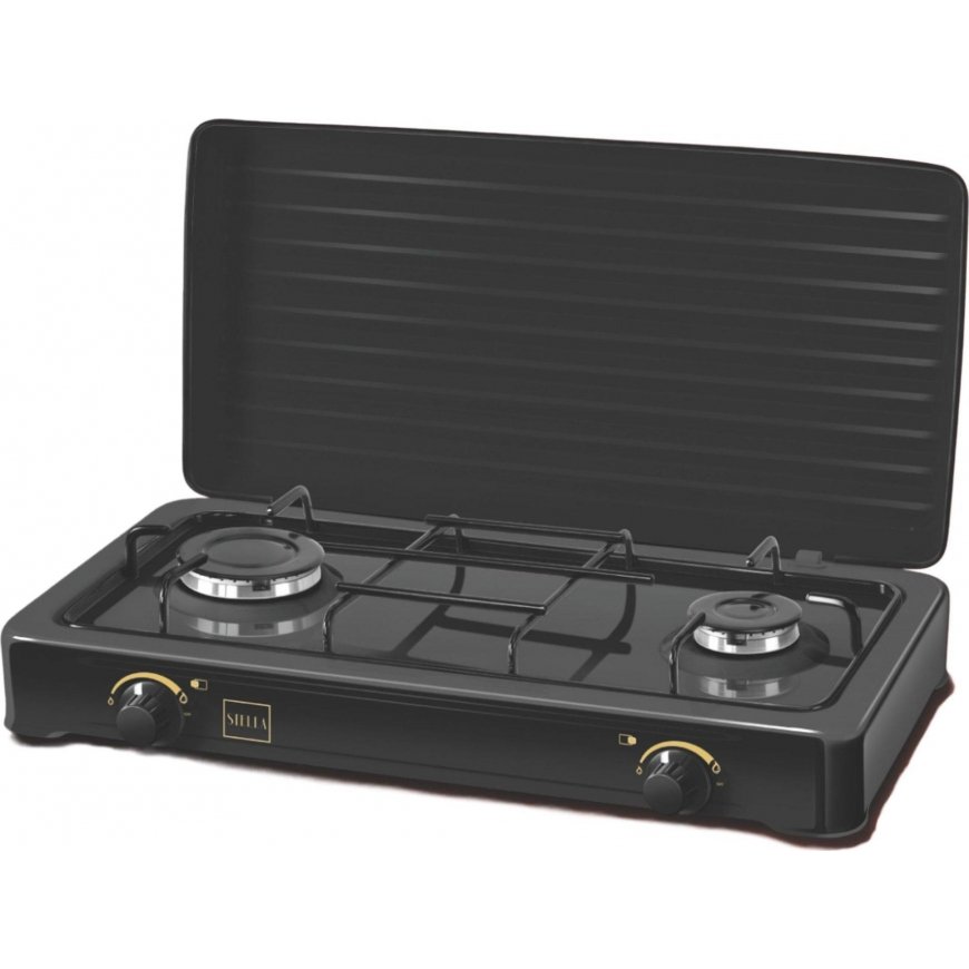 Saturn TWO BURNER GAS COOKER WITH LPG CYLINDER STELLA BLACK MODEL STKGC-02