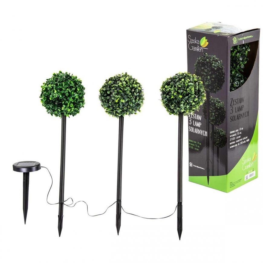 Saska Garden Saulės lempų rinkinys 3 buksmedžio rutuliai