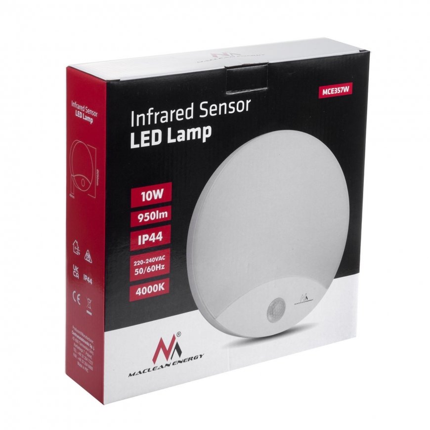 Ceiling light LED lamp with motion sensor Maclean, infrared, color white, 10W, IP44, natural color white (4000K), 900lm, MCE357 – 5