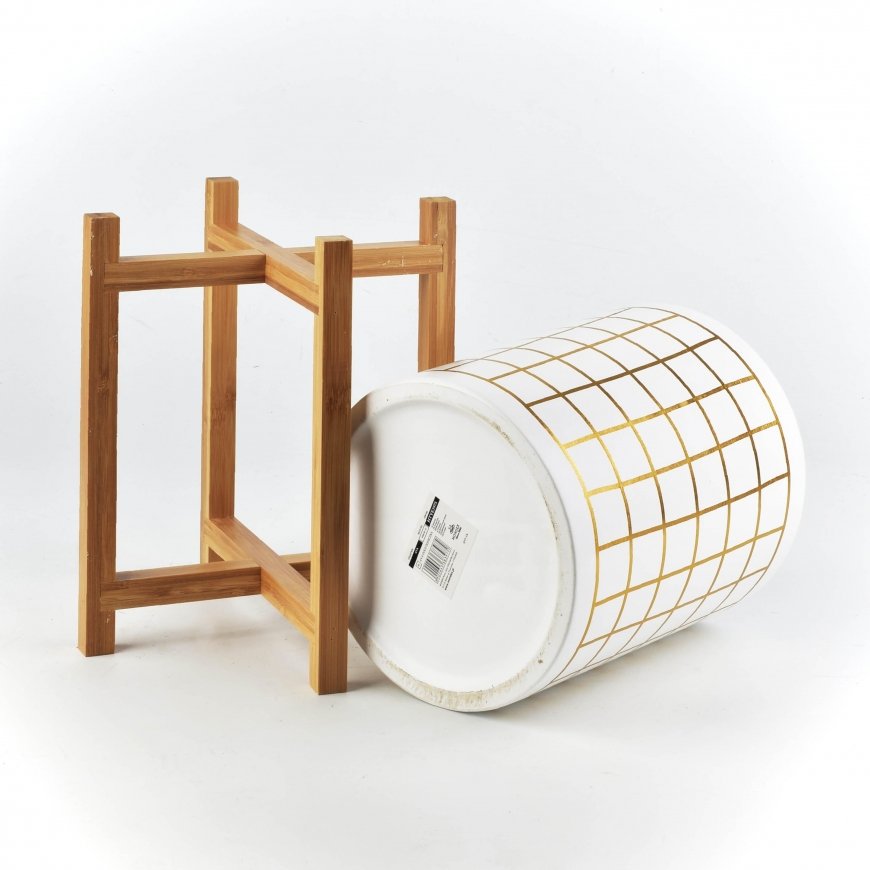 Mondex AVA pot on a stand 20xh23cm - white, gold – 2
