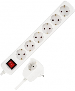 REV Multiple Socket Outlet white 6+1-fold 2m Powersplit + switch