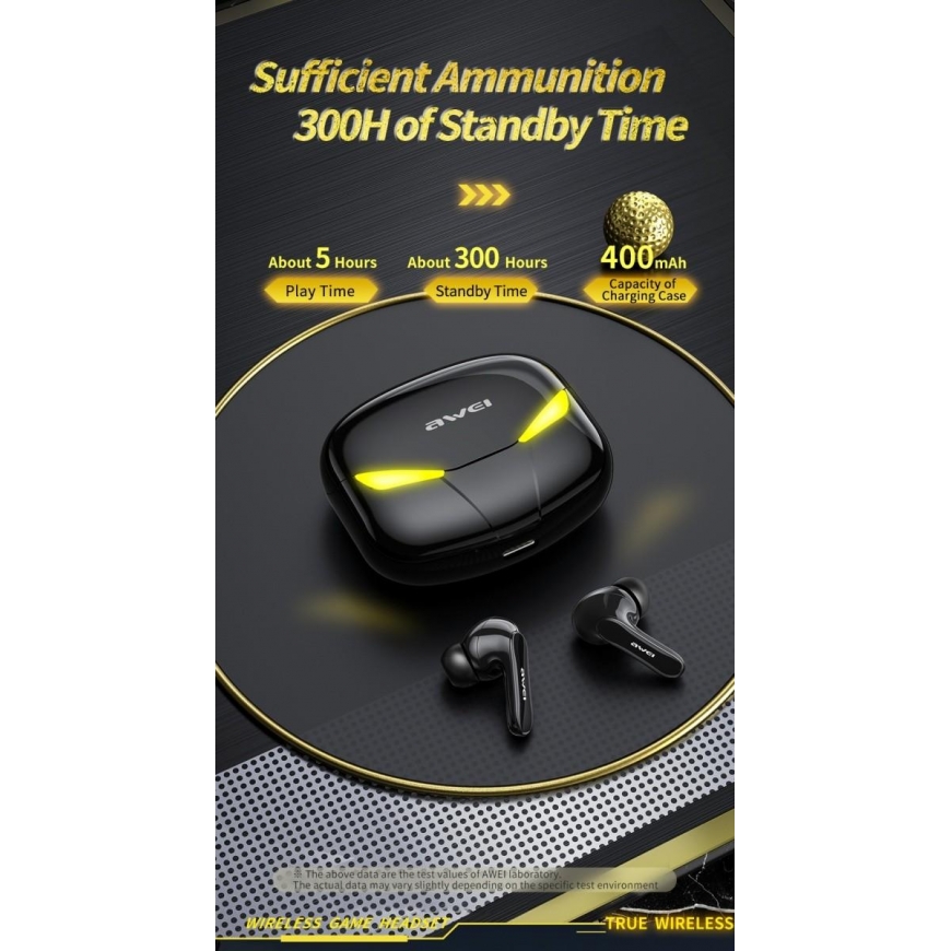 Awei Headphones Bluetooth 5.0 T35 TWS + Dock station - for games - black – 5