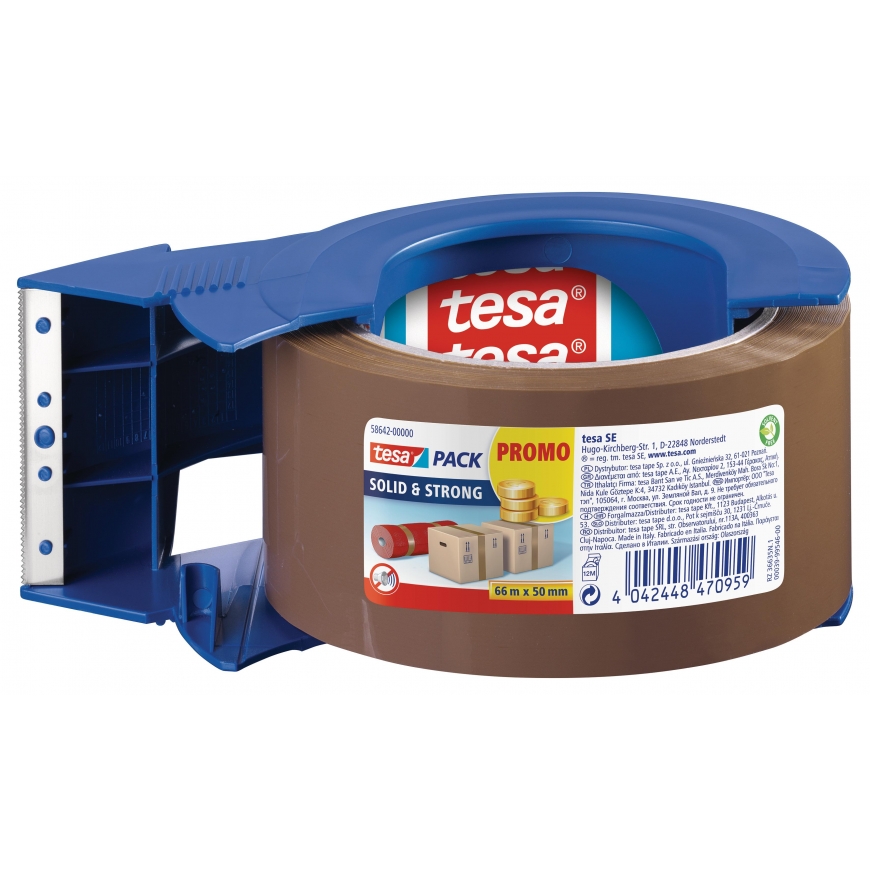 Silent packing tape TESA PACK Solid and Strong, 50mm x 66m, brown, with case – 2