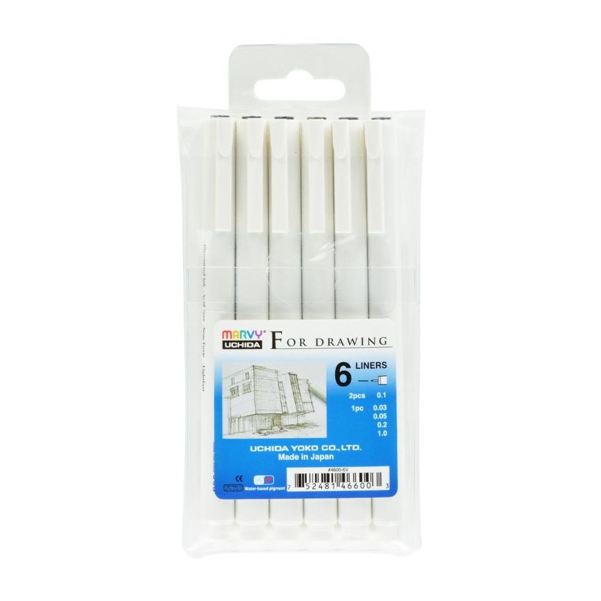Marvy Uchida MARVY graphic pens For Drawing Black, 6 pcs.