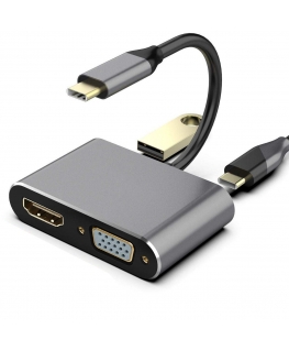 RoGer USB-C Multimedia Adapter HDMI 4K@30Hz / VGA 1080p / USB 3.0 / USB-C PD / Grey