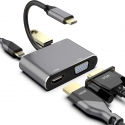 RoGer USB-C Multimedia Adapter HDMI 4K@30Hz / VGA 1080p / USB 3.0 / USB-C PD / Grey