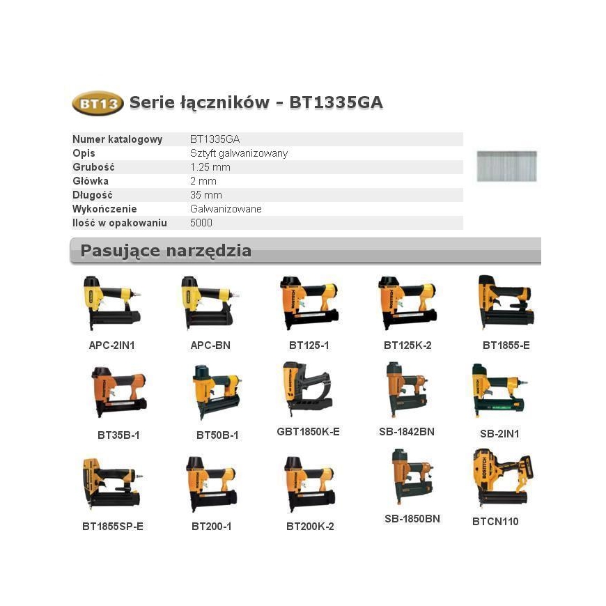 Bostitch Pins for bradder, BT13 type