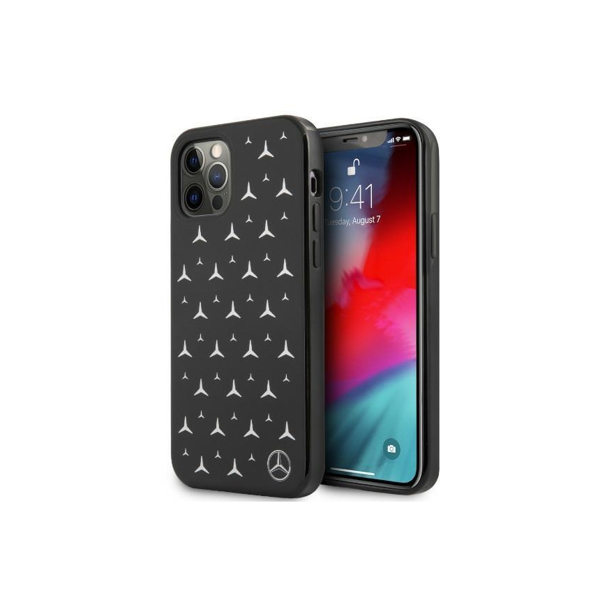 „Mercedes MEHCP12LESPBK iPhone 12 Pro Max“ 6,7 colio, juodas kietas dėklas „Sidabrinės žvaigždės“