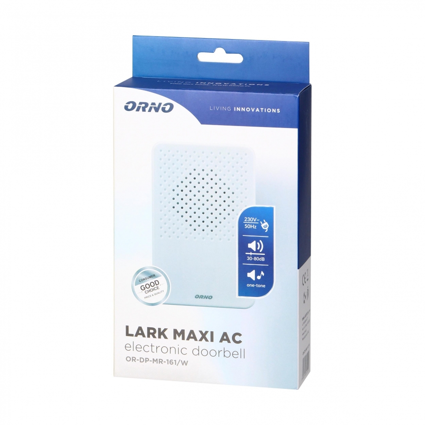 Orno Electronic one-tone wired doorbell LARK MAXI AC, 230V, white – 2