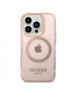 Dėklas Guess Gold Outline Translucent MagSafe do iPhone 14 Pro (rožinė)