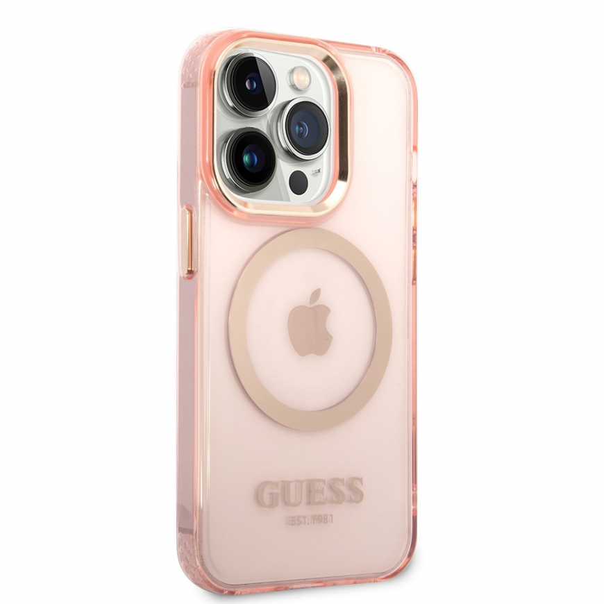 Case Guess Gold Outline Translucent MagSafe for iPhone 14 Pro (pink) – 2