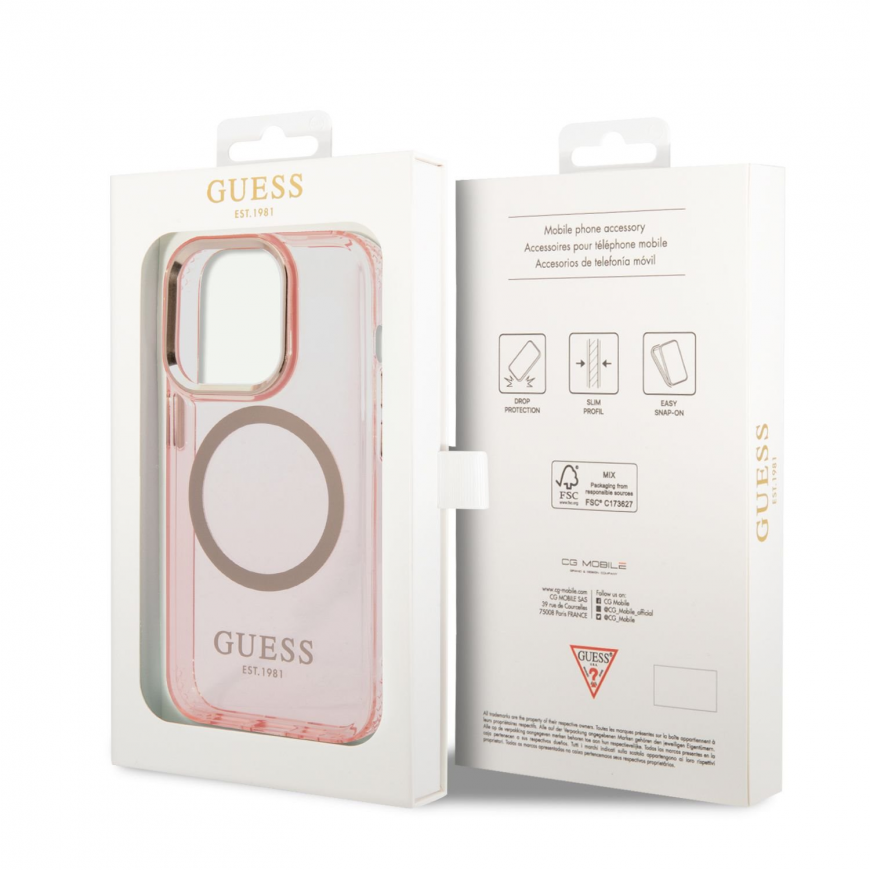 Case Guess Gold Outline Translucent MagSafe for iPhone 14 Pro (pink) – 5