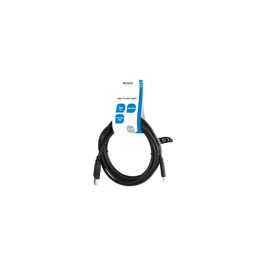 Deltaco USBC-1007-LSZH USB cable 3 m USB 2.0 USB A Black – 3